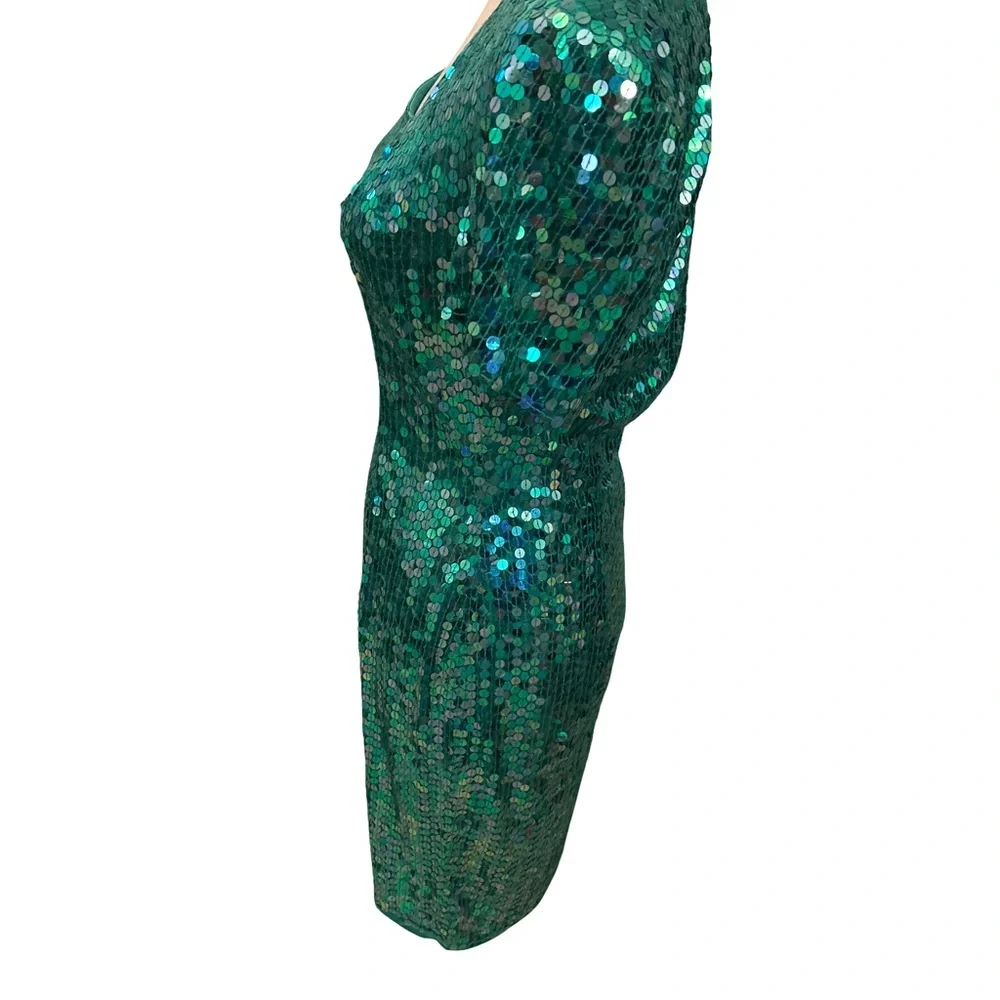 Vintage Niteline Blue Mid length Sequin Beads Della Roufogali Dress Size 8 - Picture 2 of 9